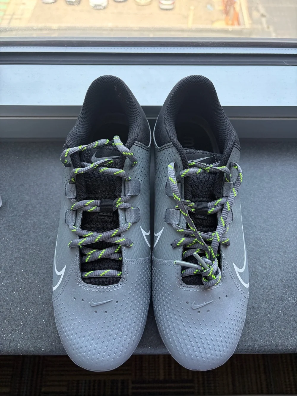 Nike Renew Softball Grey Metal Athletic Cleats with White Swoosh